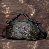 Embossed  Genuine Leather Women Top Handle Bag