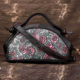 Embossed  Genuine Leather Women Top Handle Bag
