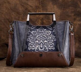 Embossed  Genuine Leather Women Top Handle Bag