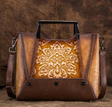 Embossed  Genuine Leather Women Top Handle Bag