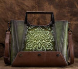 Embossed  Genuine Leather Women Top Handle Bag