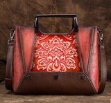 Embossed  Genuine Leather Women Top Handle Bag