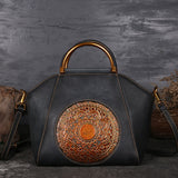 Embossed  Genuine Leather Women Top Handle Bag
