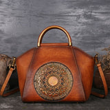 Embossed  Genuine Leather Women Top Handle Bag