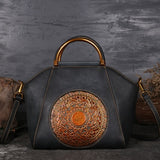 Embossed  Genuine Leather Women Top Handle Bag