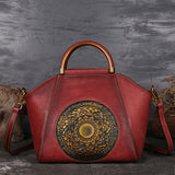 Embossed  Genuine Leather Women Top Handle Bag