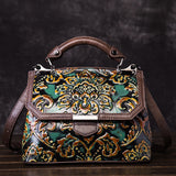 Embossed  Genuine Leather Women Top Handle Bag