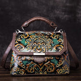 Embossed  Genuine Leather Women Top Handle Bag