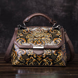 Embossed  Genuine Leather Women Top Handle Bag