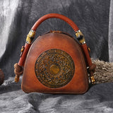 Vintage Embossed  Genuine Leather Women Top Handle Bag