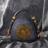 Vintage Embossed  Genuine Leather Women Top Handle Bag