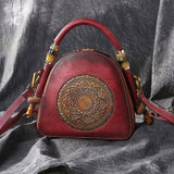 Vintage Embossed  Genuine Leather Women Top Handle Bag