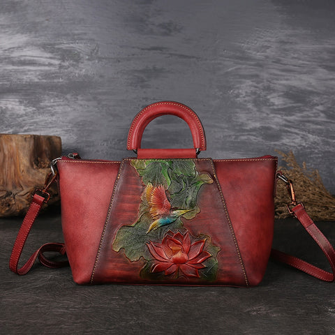 New Design  Embossed  Genuine Leather Women Top Handle Bag