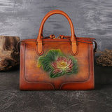 Embossed  Genuine Leather Women Top Handle Bag