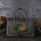 Embossed  Genuine Leather Women Top Handle Bag