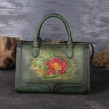 Embossed  Genuine Leather Women Top Handle Bag