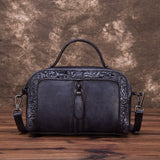 Embossed  Genuine Leather Women Top Handle Bag