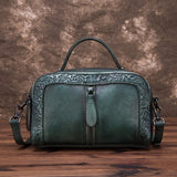 Embossed  Genuine Leather Women Top Handle Bag