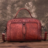 Embossed  Genuine Leather Women Top Handle Bag