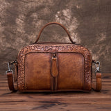 Embossed  Genuine Leather Women Top Handle Bag